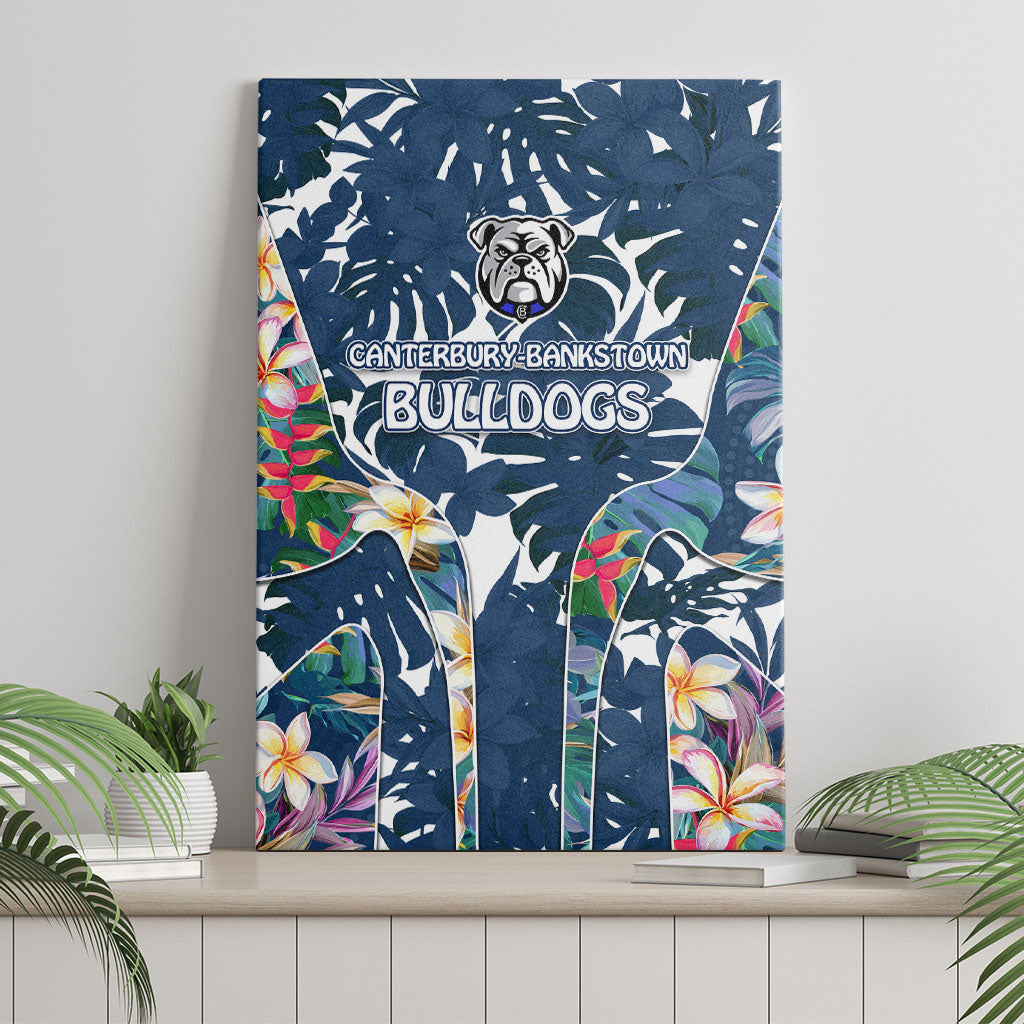 Canterbury-Bankstown Bulldogs Canvas Wall Art Tropical Hibiscus Floral Pattern With Blue And White Accents