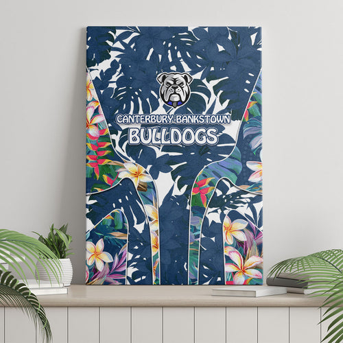 Canterbury-Bankstown Bulldogs Canvas Wall Art Tropical Hibiscus Floral Pattern With Blue And White Accents
