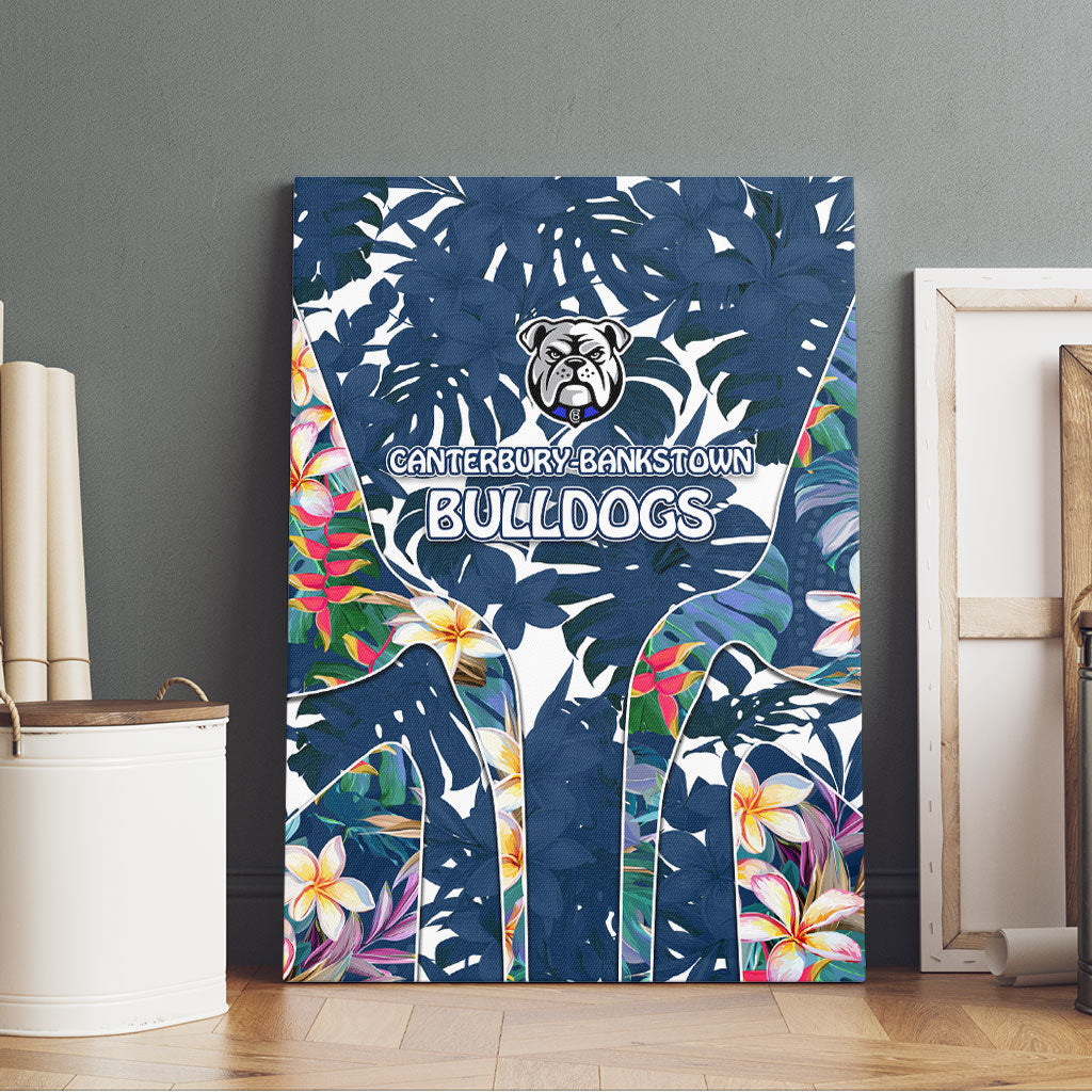 Canterbury-Bankstown Bulldogs Canvas Wall Art Tropical Hibiscus Floral Pattern With Blue And White Accents
