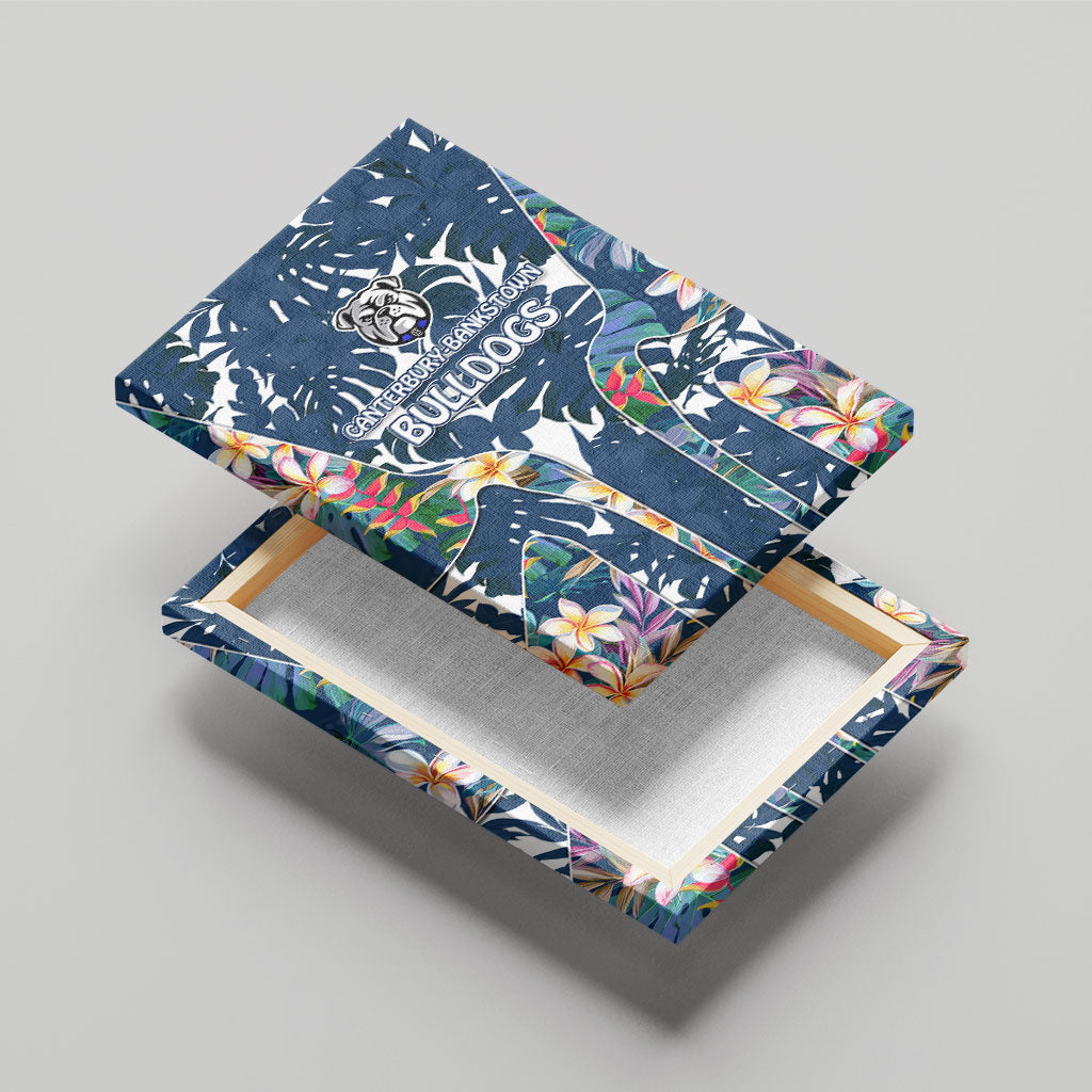 Canterbury-Bankstown Bulldogs Canvas Wall Art Tropical Hibiscus Floral Pattern With Blue And White Accents