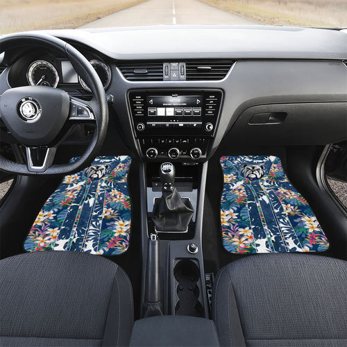 Canterbury-Bankstown Bulldogs Car Mats Tropical Hibiscus Floral Pattern With Blue And White Accents