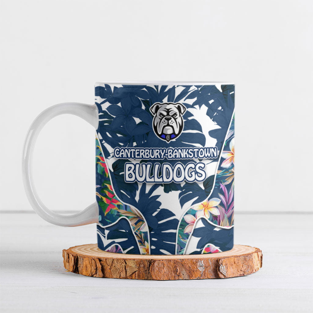 Canterbury-Bankstown Bulldogs Ceramic Mug Tropical Hibiscus Floral Pattern With Blue And White Accents