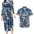 Canterbury-Bankstown Bulldogs Couples Matching Long Sleeve Bodycon Dress and Hawaiian Shirt Tropical Hibiscus Floral Pattern With Blue And White Accents