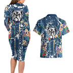Canterbury-Bankstown Bulldogs Couples Matching Long Sleeve Bodycon Dress and Hawaiian Shirt Tropical Hibiscus Floral Pattern With Blue And White Accents