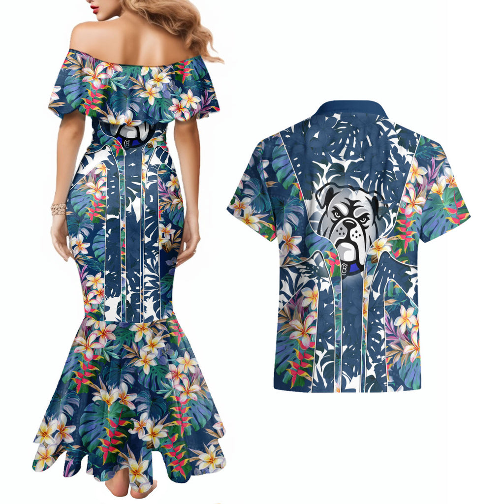 Canterbury-Bankstown Bulldogs Couples Matching Mermaid Dress and Hawaiian Shirt Tropical Hibiscus Floral Pattern With Blue And White Accents