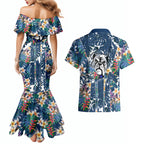 Canterbury-Bankstown Bulldogs Couples Matching Mermaid Dress and Hawaiian Shirt Tropical Hibiscus Floral Pattern With Blue And White Accents