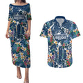 Canterbury-Bankstown Bulldogs Couples Matching Puletasi and Hawaiian Shirt Tropical Hibiscus Floral Pattern With Blue And White Accents