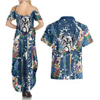 Canterbury-Bankstown Bulldogs Couples Matching Summer Maxi Dress and Hawaiian Shirt Tropical Hibiscus Floral Pattern With Blue And White Accents
