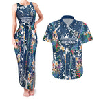 Canterbury-Bankstown Bulldogs Couples Matching Tank Maxi Dress and Hawaiian Shirt Tropical Hibiscus Floral Pattern With Blue And White Accents