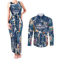 Canterbury-Bankstown Bulldogs Couples Matching Tank Maxi Dress and Long Sleeve Button Shirt Tropical Hibiscus Floral Pattern With Blue And White Accents