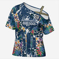Canterbury-Bankstown Bulldogs Cross Shoulder Shirt Tropical Hibiscus Floral Pattern With Blue And White Accents