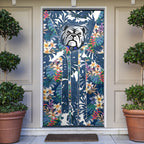 Canterbury-Bankstown Bulldogs Door Cover Tropical Hibiscus Floral Pattern With Blue And White Accents