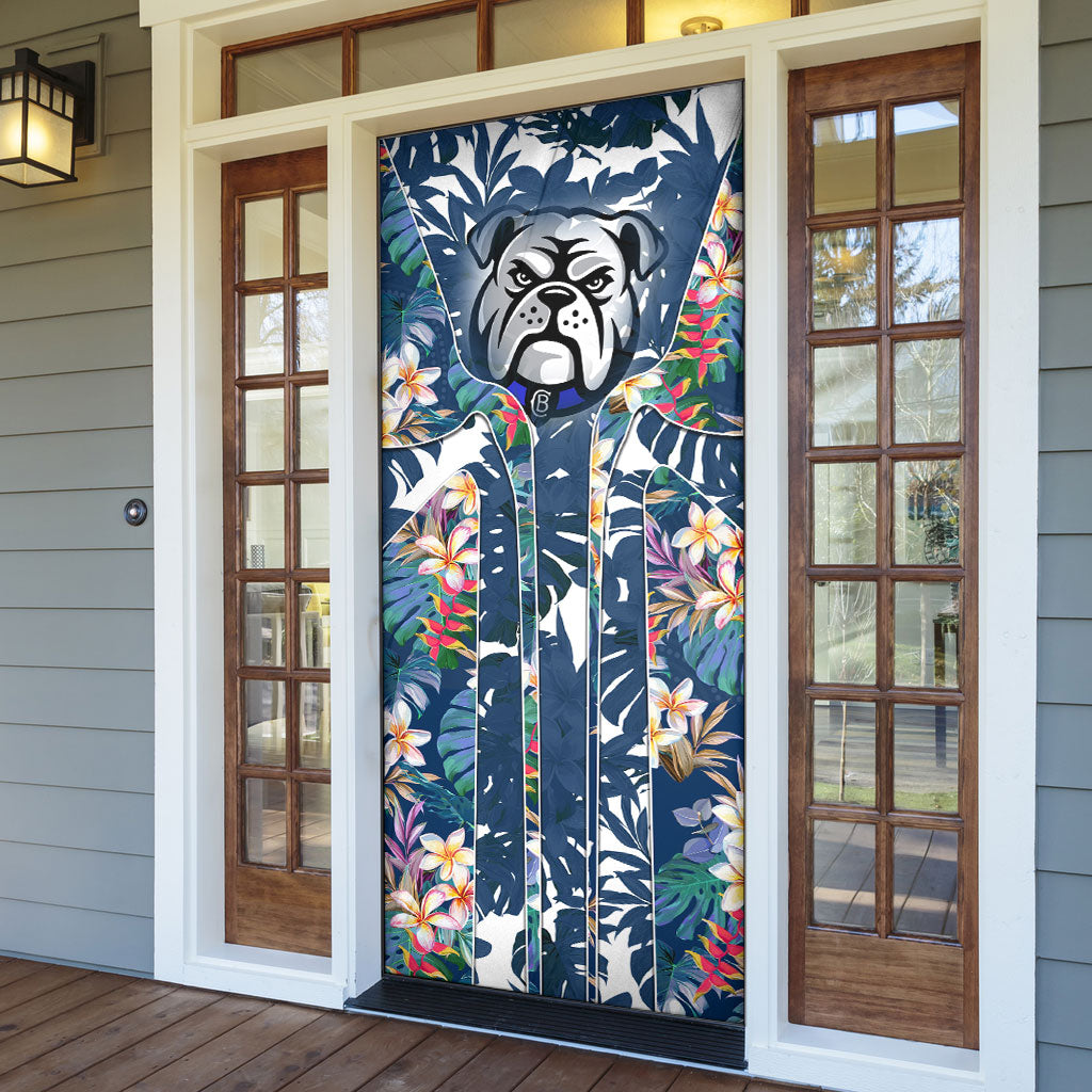 Canterbury-Bankstown Bulldogs Door Cover Tropical Hibiscus Floral Pattern With Blue And White Accents