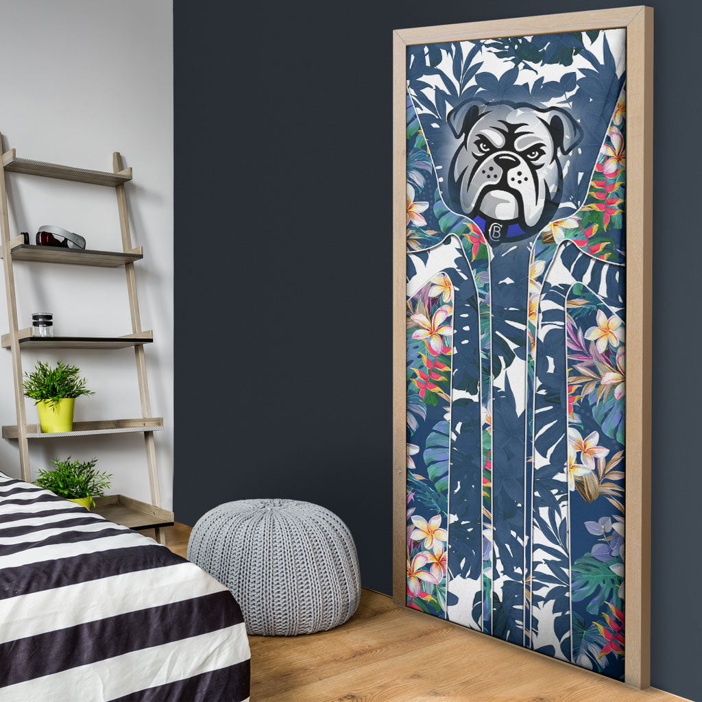 Canterbury-Bankstown Bulldogs Door Cover Tropical Hibiscus Floral Pattern With Blue And White Accents