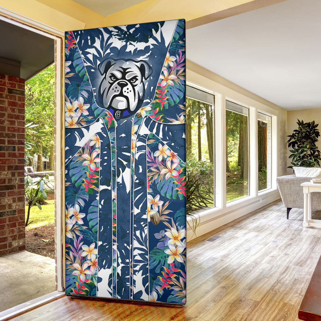 Canterbury-Bankstown Bulldogs Door Cover Tropical Hibiscus Floral Pattern With Blue And White Accents