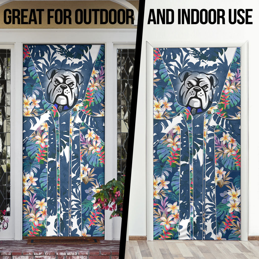 Canterbury-Bankstown Bulldogs Door Cover Tropical Hibiscus Floral Pattern With Blue And White Accents