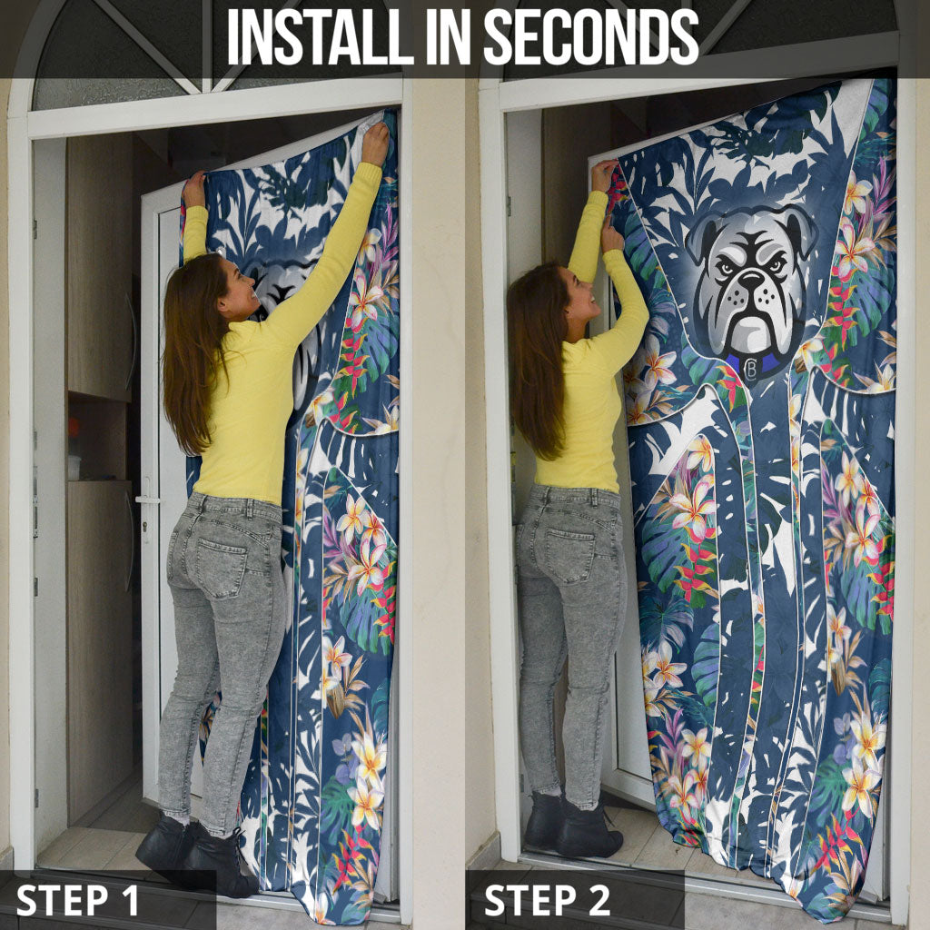 Canterbury-Bankstown Bulldogs Door Cover Tropical Hibiscus Floral Pattern With Blue And White Accents
