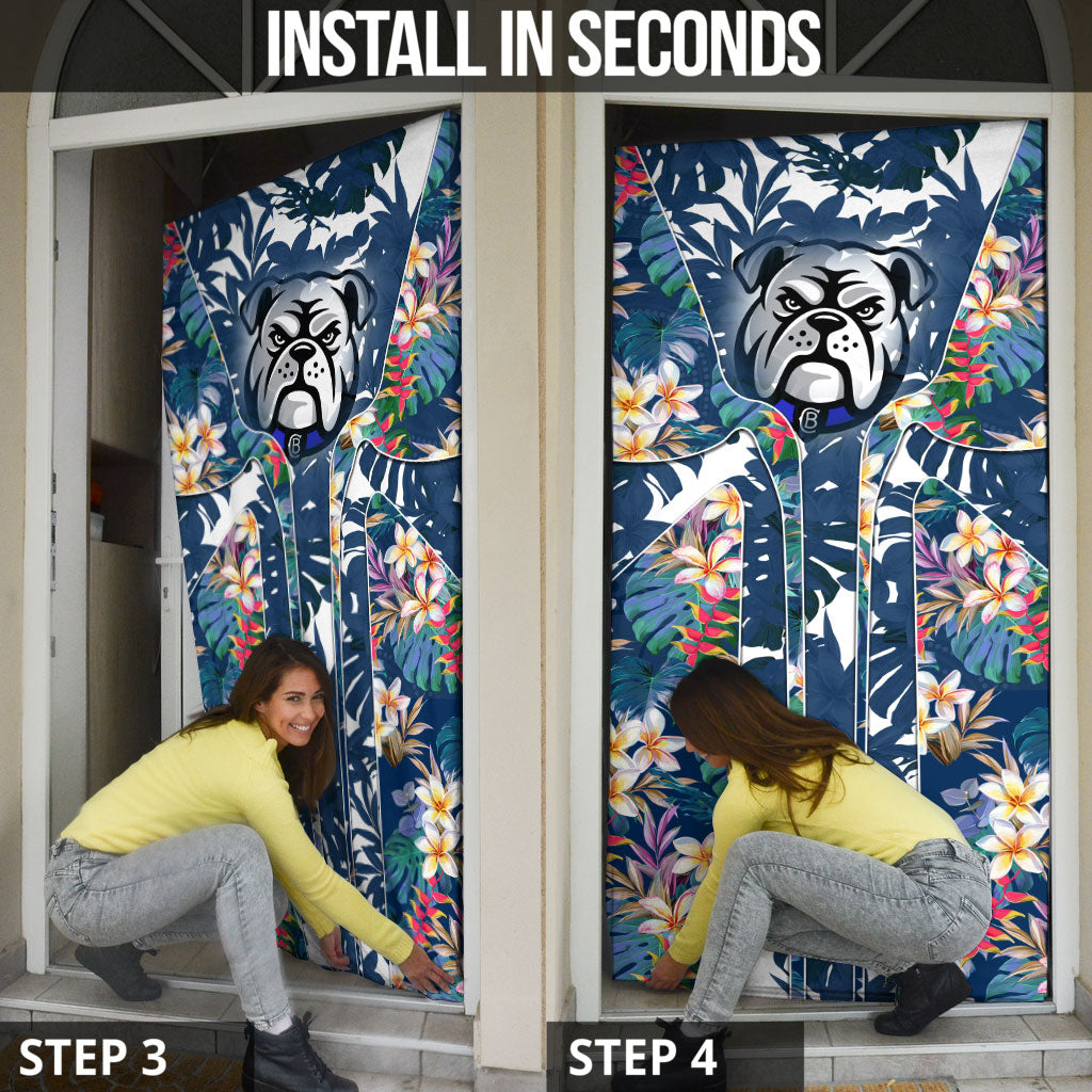 Canterbury-Bankstown Bulldogs Door Cover Tropical Hibiscus Floral Pattern With Blue And White Accents