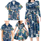 Canterbury-Bankstown Bulldogs Family Matching Long Sleeve Bodycon Dress and Hawaiian Shirt Tropical Hibiscus Floral Pattern With Blue And White Accents