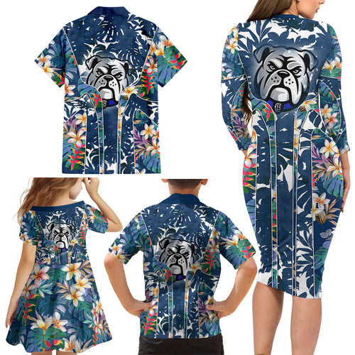 Canterbury-Bankstown Bulldogs Family Matching Long Sleeve Bodycon Dress and Hawaiian Shirt Tropical Hibiscus Floral Pattern With Blue And White Accents