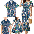 Canterbury-Bankstown Bulldogs Family Matching Mermaid Dress and Hawaiian Shirt Tropical Hibiscus Floral Pattern With Blue And White Accents