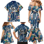 Canterbury-Bankstown Bulldogs Family Matching Mermaid Dress and Hawaiian Shirt Tropical Hibiscus Floral Pattern With Blue And White Accents