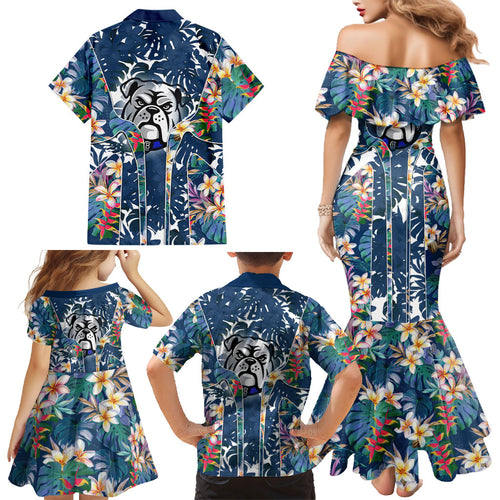 Canterbury-Bankstown Bulldogs Family Matching Mermaid Dress and Hawaiian Shirt Tropical Hibiscus Floral Pattern With Blue And White Accents