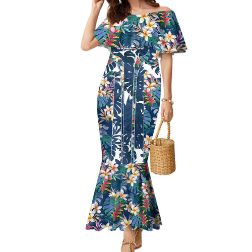Canterbury-Bankstown Bulldogs Family Matching Mermaid Dress and Hawaiian Shirt Tropical Hibiscus Floral Pattern With Blue And White Accents