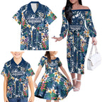 Canterbury-Bankstown Bulldogs Family Matching Off The Shoulder Long Sleeve Dress and Hawaiian Shirt Tropical Hibiscus Floral Pattern With Blue And White Accents