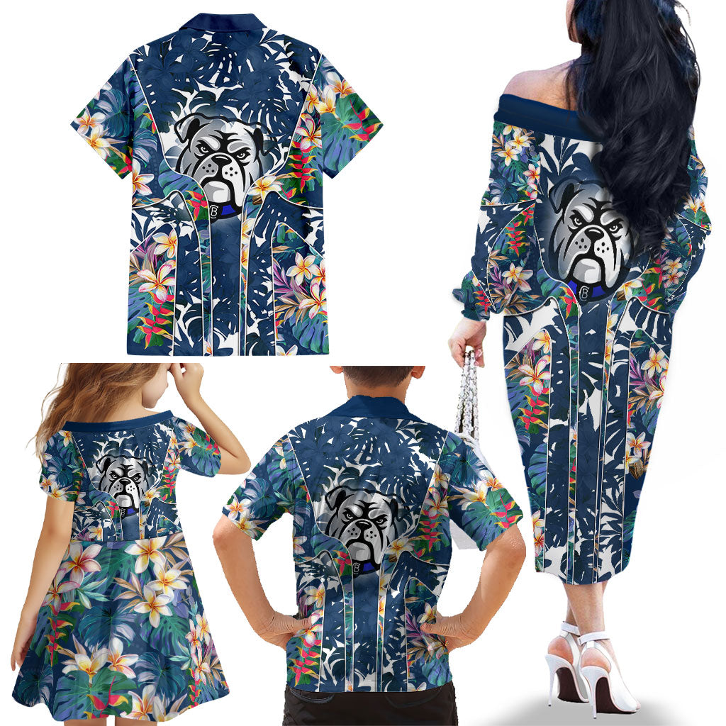 Canterbury-Bankstown Bulldogs Family Matching Off The Shoulder Long Sleeve Dress and Hawaiian Shirt Tropical Hibiscus Floral Pattern With Blue And White Accents