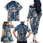 Canterbury-Bankstown Bulldogs Family Matching Off The Shoulder Long Sleeve Dress and Hawaiian Shirt Tropical Hibiscus Floral Pattern With Blue And White Accents