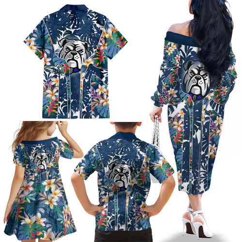 Canterbury-Bankstown Bulldogs Family Matching Off The Shoulder Long Sleeve Dress and Hawaiian Shirt Tropical Hibiscus Floral Pattern With Blue And White Accents