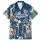 Canterbury-Bankstown Bulldogs Family Matching Off The Shoulder Long Sleeve Dress and Hawaiian Shirt Tropical Hibiscus Floral Pattern With Blue And White Accents
