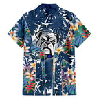 Canterbury-Bankstown Bulldogs Family Matching Off The Shoulder Long Sleeve Dress and Hawaiian Shirt Tropical Hibiscus Floral Pattern With Blue And White Accents