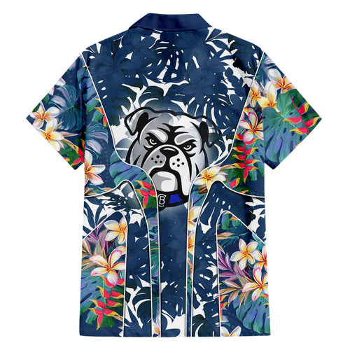 Canterbury-Bankstown Bulldogs Family Matching Off The Shoulder Long Sleeve Dress and Hawaiian Shirt Tropical Hibiscus Floral Pattern With Blue And White Accents