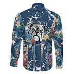 Canterbury-Bankstown Bulldogs Family Matching Off The Shoulder Long Sleeve Dress and Hawaiian Shirt Tropical Hibiscus Floral Pattern With Blue And White Accents