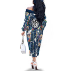 Canterbury-Bankstown Bulldogs Family Matching Off The Shoulder Long Sleeve Dress and Hawaiian Shirt Tropical Hibiscus Floral Pattern With Blue And White Accents