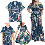 Canterbury-Bankstown Bulldogs Family Matching Off Shoulder Maxi Dress and Hawaiian Shirt Tropical Hibiscus Floral Pattern With Blue And White Accents