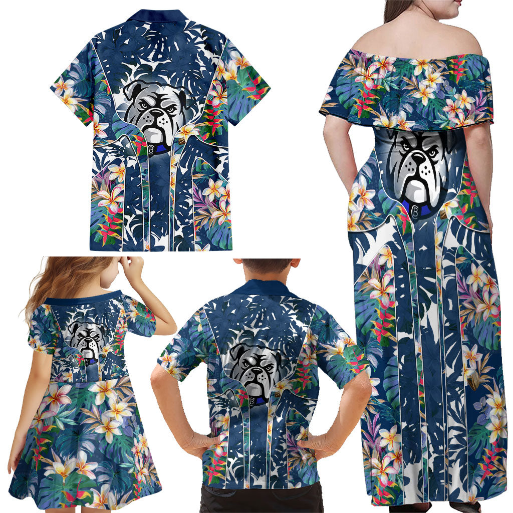 Canterbury-Bankstown Bulldogs Family Matching Off Shoulder Maxi Dress and Hawaiian Shirt Tropical Hibiscus Floral Pattern With Blue And White Accents