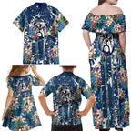 Canterbury-Bankstown Bulldogs Family Matching Off Shoulder Maxi Dress and Hawaiian Shirt Tropical Hibiscus Floral Pattern With Blue And White Accents