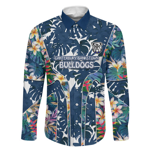 Canterbury-Bankstown Bulldogs Family Matching Off Shoulder Maxi Dress and Hawaiian Shirt Tropical Hibiscus Floral Pattern With Blue And White Accents