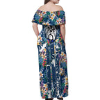 Canterbury-Bankstown Bulldogs Family Matching Off Shoulder Maxi Dress and Hawaiian Shirt Tropical Hibiscus Floral Pattern With Blue And White Accents