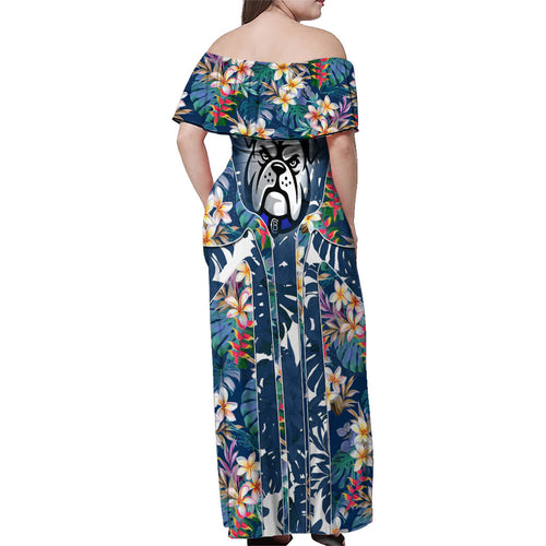 Canterbury-Bankstown Bulldogs Family Matching Off Shoulder Maxi Dress and Hawaiian Shirt Tropical Hibiscus Floral Pattern With Blue And White Accents
