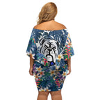 Canterbury-Bankstown Bulldogs Family Matching Off Shoulder Short Dress and Hawaiian Shirt Tropical Hibiscus Floral Pattern With Blue And White Accents