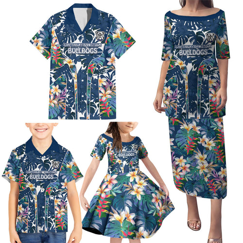 Canterbury-Bankstown Bulldogs Family Matching Puletasi and Hawaiian Shirt Tropical Hibiscus Floral Pattern With Blue And White Accents