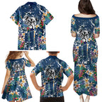 Canterbury-Bankstown Bulldogs Family Matching Puletasi and Hawaiian Shirt Tropical Hibiscus Floral Pattern With Blue And White Accents