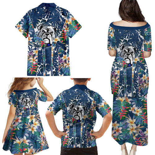 Canterbury-Bankstown Bulldogs Family Matching Puletasi and Hawaiian Shirt Tropical Hibiscus Floral Pattern With Blue And White Accents