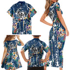 Canterbury-Bankstown Bulldogs Family Matching Short Sleeve Bodycon Dress and Hawaiian Shirt Tropical Hibiscus Floral Pattern With Blue And White Accents