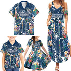 Canterbury-Bankstown Bulldogs Family Matching Summer Maxi Dress and Hawaiian Shirt Tropical Hibiscus Floral Pattern With Blue And White Accents