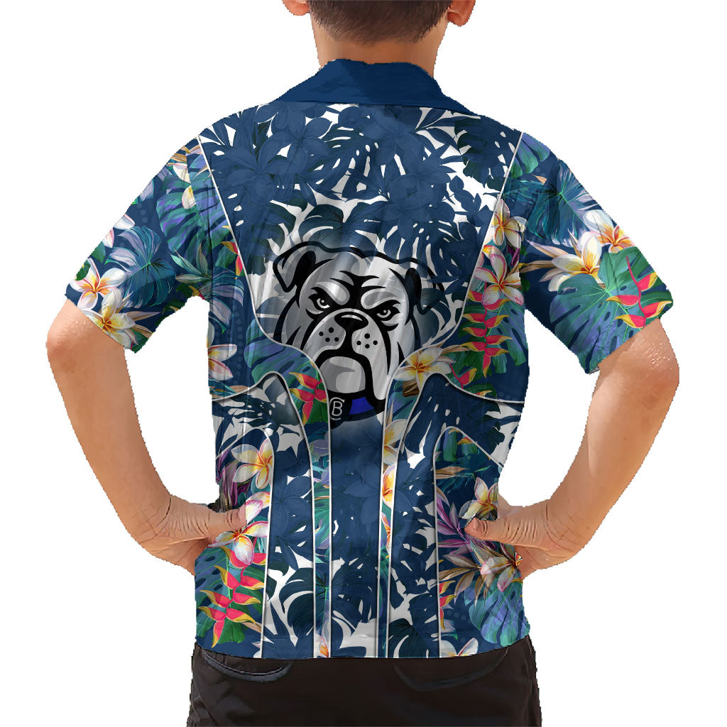 Canterbury-Bankstown Bulldogs Family Matching Summer Maxi Dress and Hawaiian Shirt Tropical Hibiscus Floral Pattern With Blue And White Accents